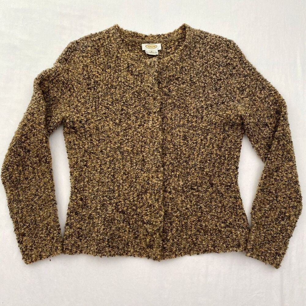 Talbots Wool Blend Cardigan Sweater Womens Medium Brown Long Sleeve Snap Close